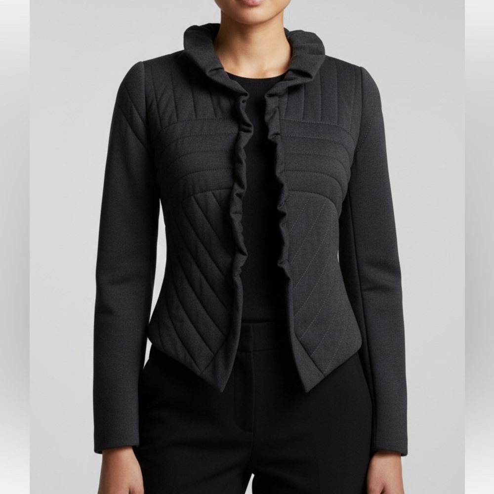 Giorgio Armani Dark Grey Gray Quilted Cashmere Blend Jacket Sz. 0 Sz. XS